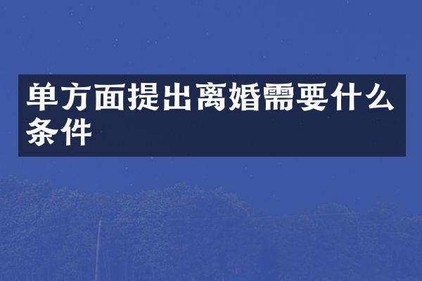 单方面提出离婚需要什么条件