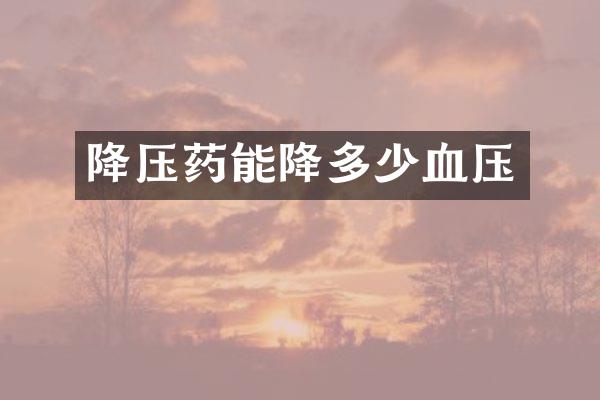 降压药能降多少血压