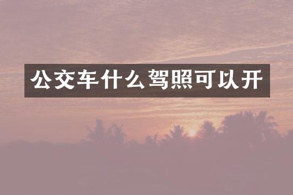 公交车什么驾照可以开