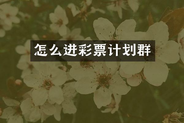 怎么进彩票计划群