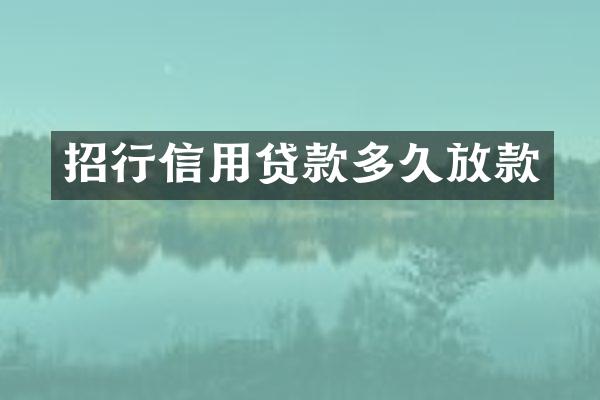 招行信用贷款多久放款