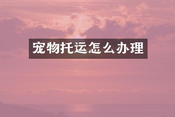 宠物托运怎么办理