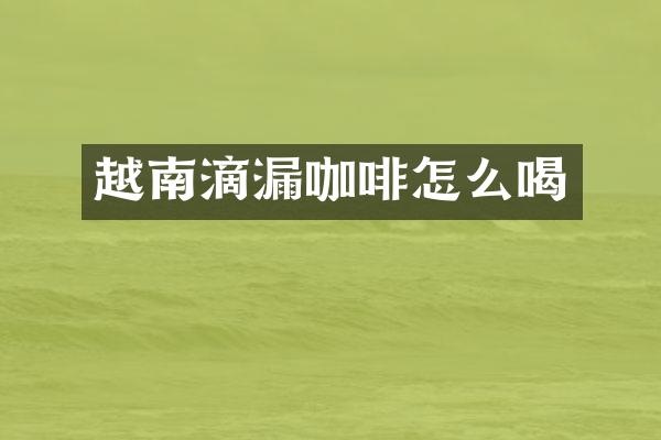 越南滴漏咖啡怎么喝