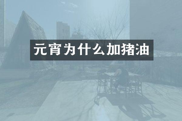 元宵为什么加猪油