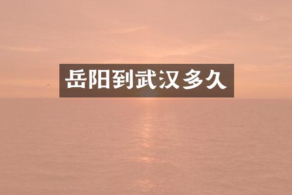 岳阳到武汉多久