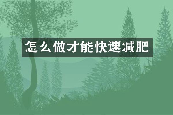 怎么做才能快速减肥