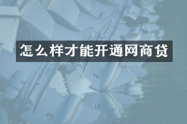 怎么样才能开通网商贷