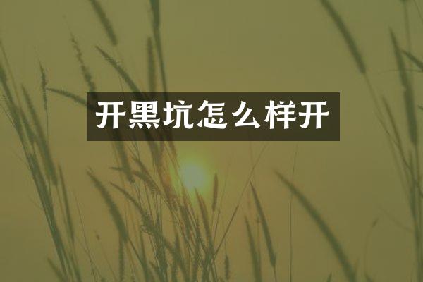 开黑坑怎么样开
