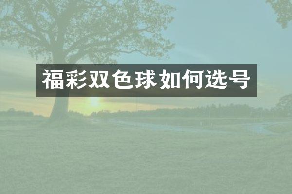 福彩双色球如何选号