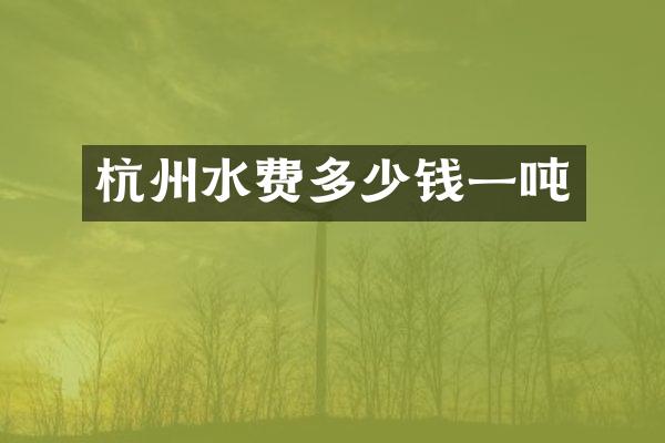 杭州水费多少钱一吨