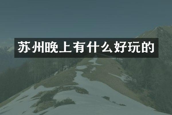 苏州晚上有什么好玩的