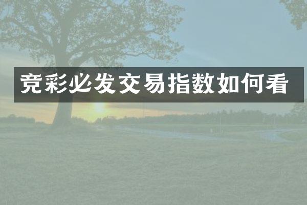 竞彩必发交易指数如何看