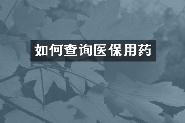 如何查询医保用药