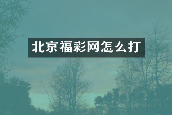 北京福彩网怎么打