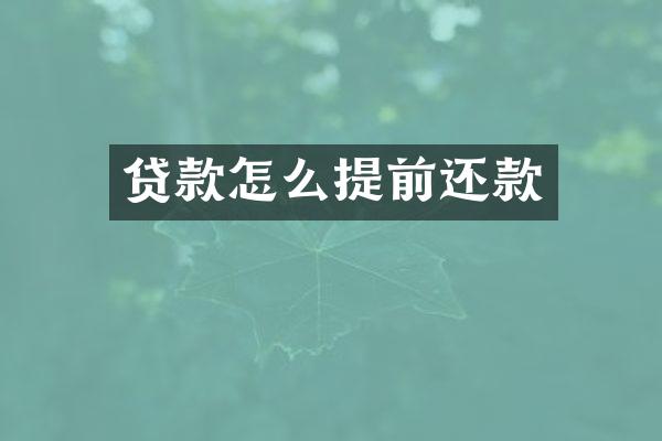 贷款怎么提前还款