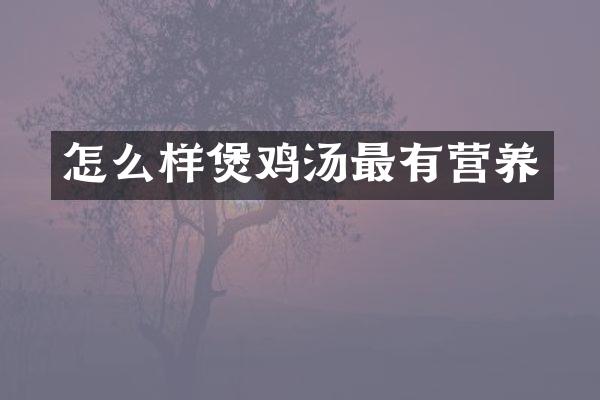 怎么样煲鸡汤最有营养