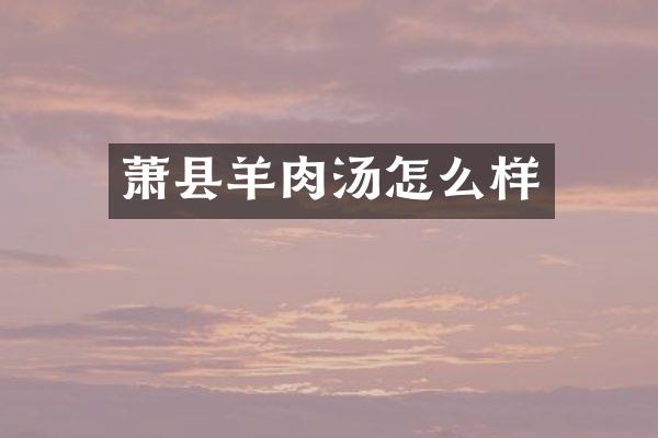 萧县羊肉汤怎么样