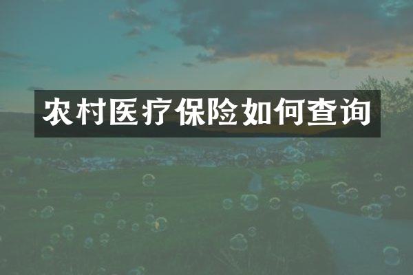 农村医疗保险如何查询