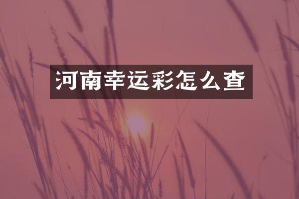 河南幸运彩怎么查
