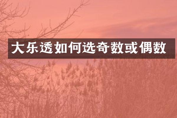 大乐透如何选奇数或偶数