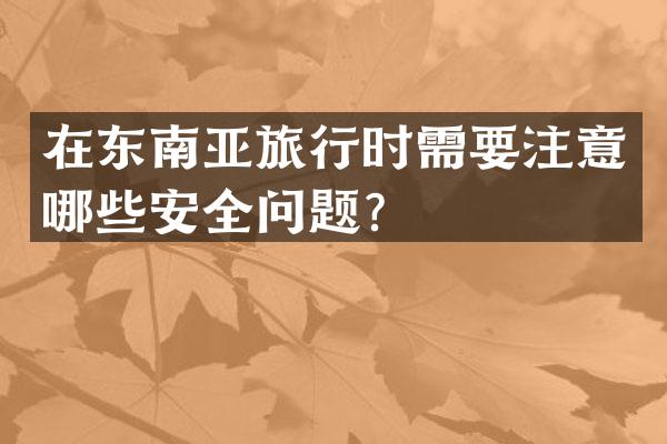 在东南亚旅行时需要注意哪些安全问题？