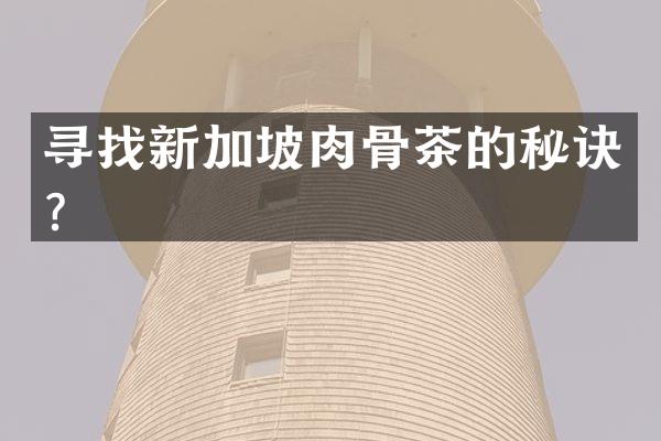 寻找新加坡肉骨茶的秘诀？