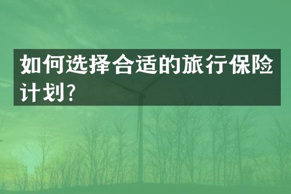 如何选择合适的旅行保险计划？