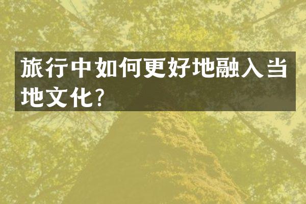 旅行中如何更好地融入当地文化？