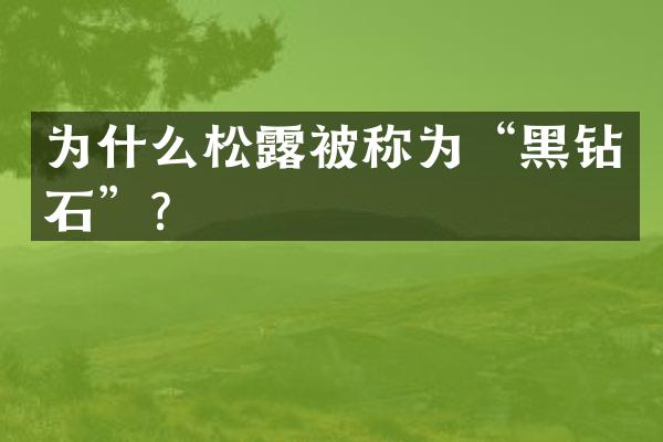 为什么松露被称为&ldquo;黑钻石&rdquo;？