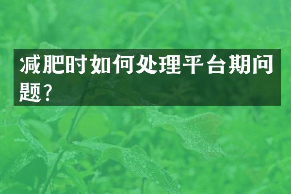 减肥时如何处理平台期问题？