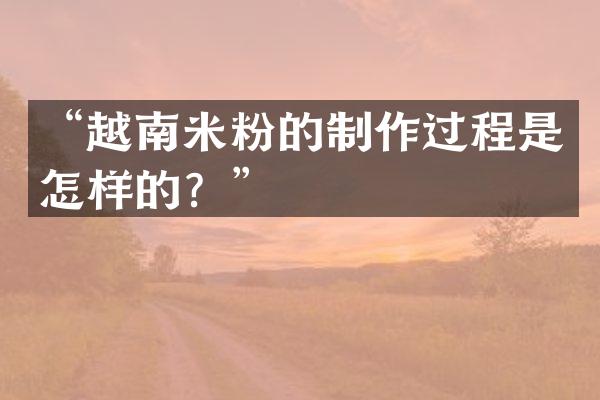 &ldquo;越南米粉的制作过程是怎样的？&rdquo;