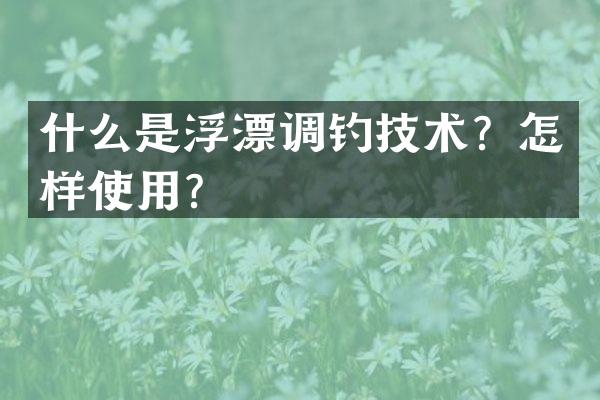 什么是浮漂调钓技术？怎样使用？