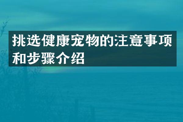 挑选健康宠物的注意事项和步骤介绍
