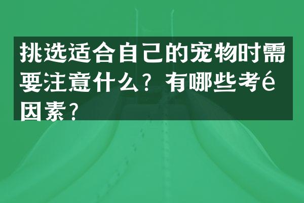 挑选适合自己的宠物时需要注意什么？有哪些考量因素？