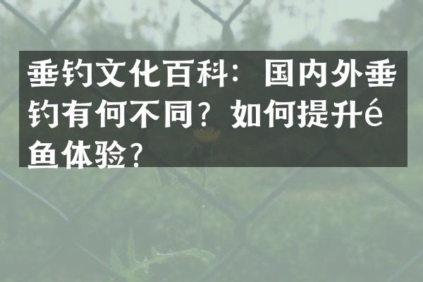 垂钓文化百科：国内外垂钓有何不同？如何提升钓鱼体验？