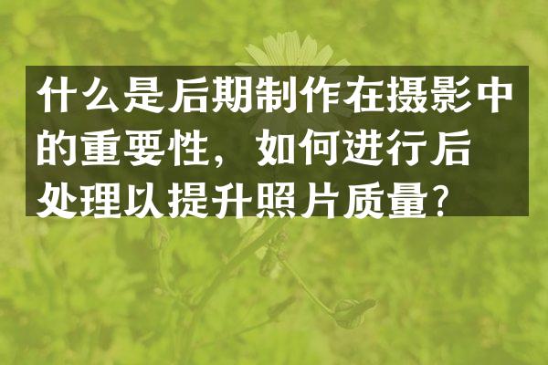 什么是后期制作在摄影中的重要性，如何进行后期处理以提升照片质量？