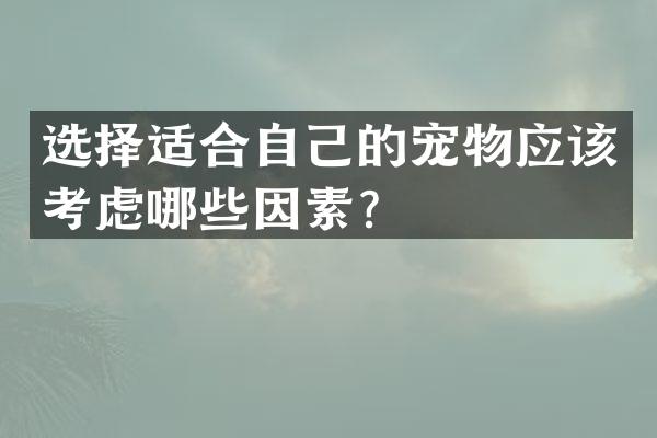 选择适合自己的宠物应该考虑哪些因素？