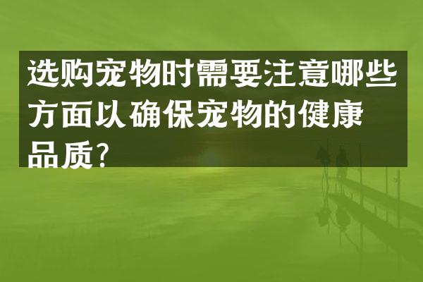 选购宠物时需要注意哪些方面以确保宠物的健康与品质？