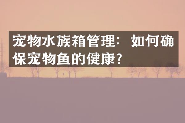 宠物水族箱管理：如何确保宠物鱼的健康？