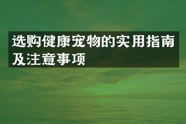 选购健康宠物的实用指南及注意事项