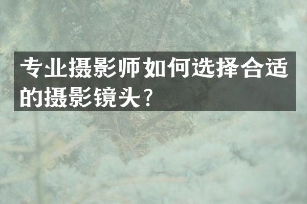 专业摄影师如何选择合适的摄影镜头？
