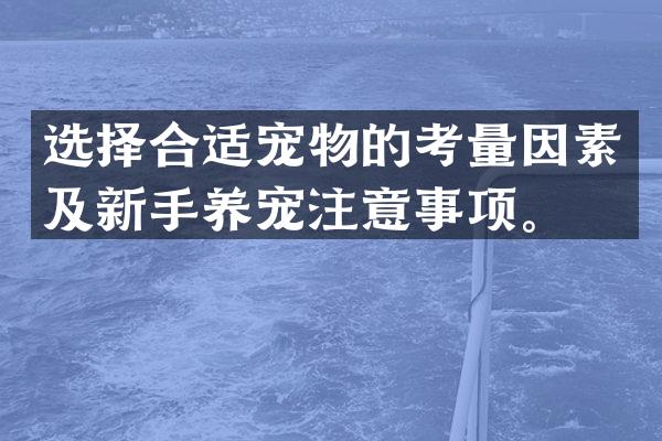 选择合适宠物的考量因素及新手养宠注意事项。