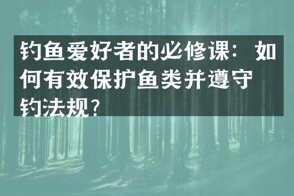钓鱼爱好者的必修课：如何有效保护鱼类并遵守垂钓法规？