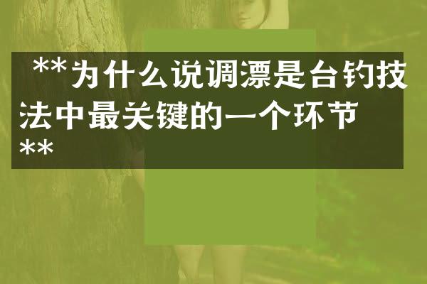  **为什么说调漂是台钓技法中最关键的一个环节？**