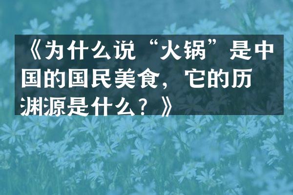 《为什么说&ldquo;火锅&rdquo;是中国的国民美食，它的历史渊源是什么？》