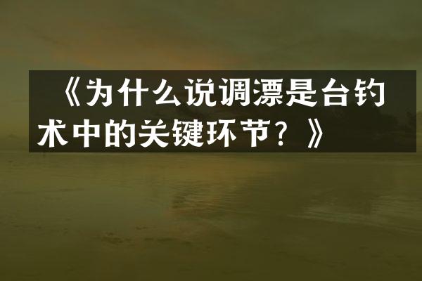  《为什么说调漂是台钓技术中的关键环节？》